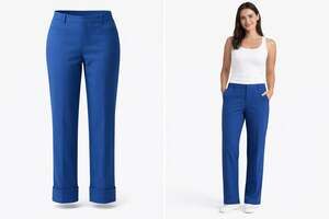 Betabrand Blue Ponte Knit Dress Pants Women’s L Relaxed Straight Trouser Preppy